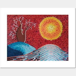 abstract painting- outback Australia landscape in pointillism - dot art, painting Posters and Art